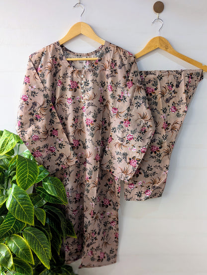 Taupe Florals Lawn 2pc Co-ord Set