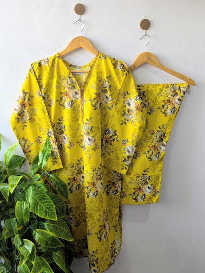 Yellow Floral Lawn Stitched 2pc