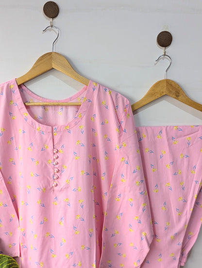 Baby Pink Floral Linen 2pc Dress