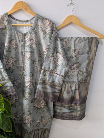 Grey Florals Khaddar 2pc Set
