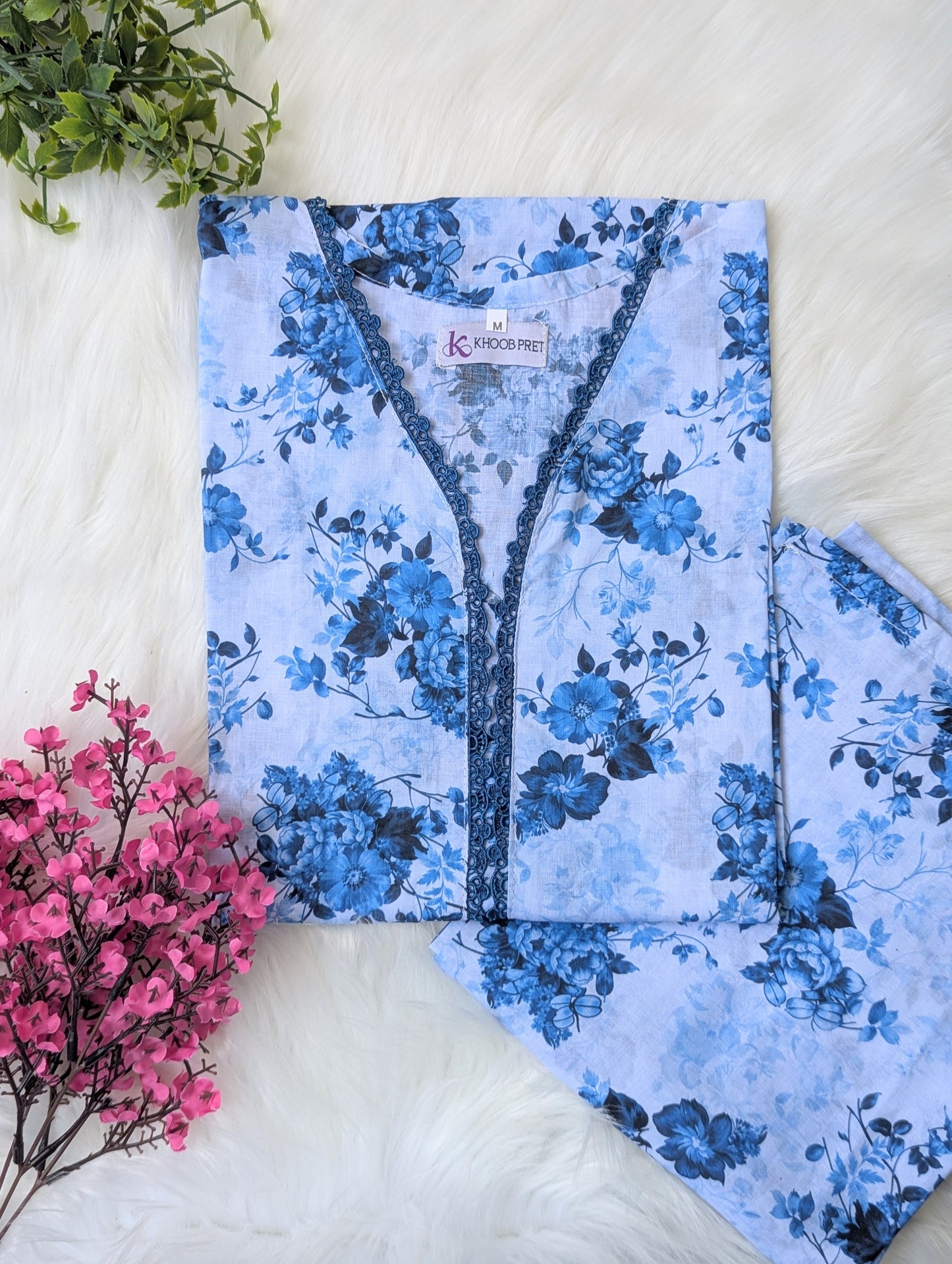 Ice Blue Petals Lawn Stitched 2pc