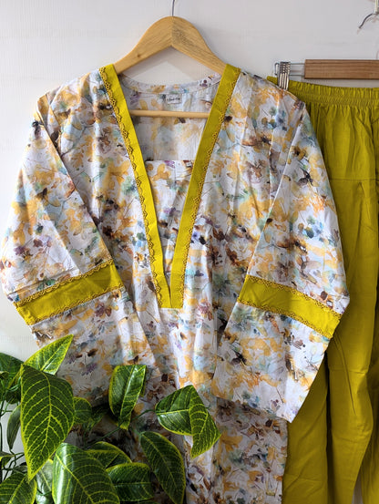 Mustard Florals Lawn Farshi Shalwar Set - 2pc Dress