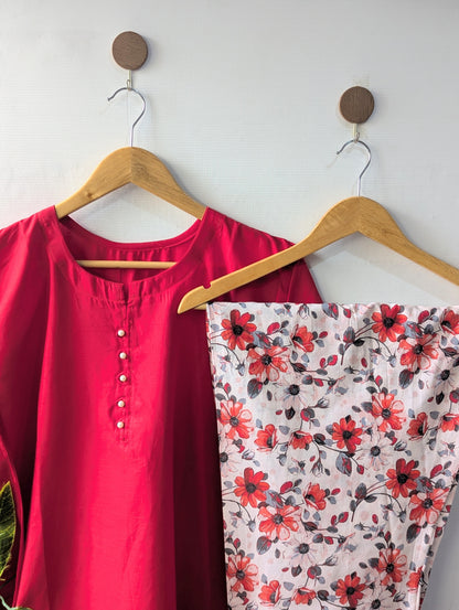 Red & Reddish Florals Lawn Farshi Set - 2pcs