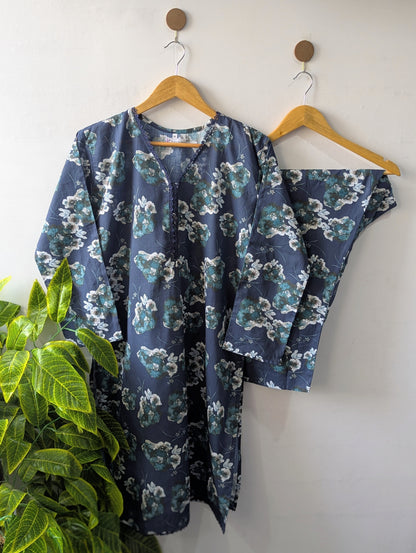 Navy Florals Lawn Stitched 2pc