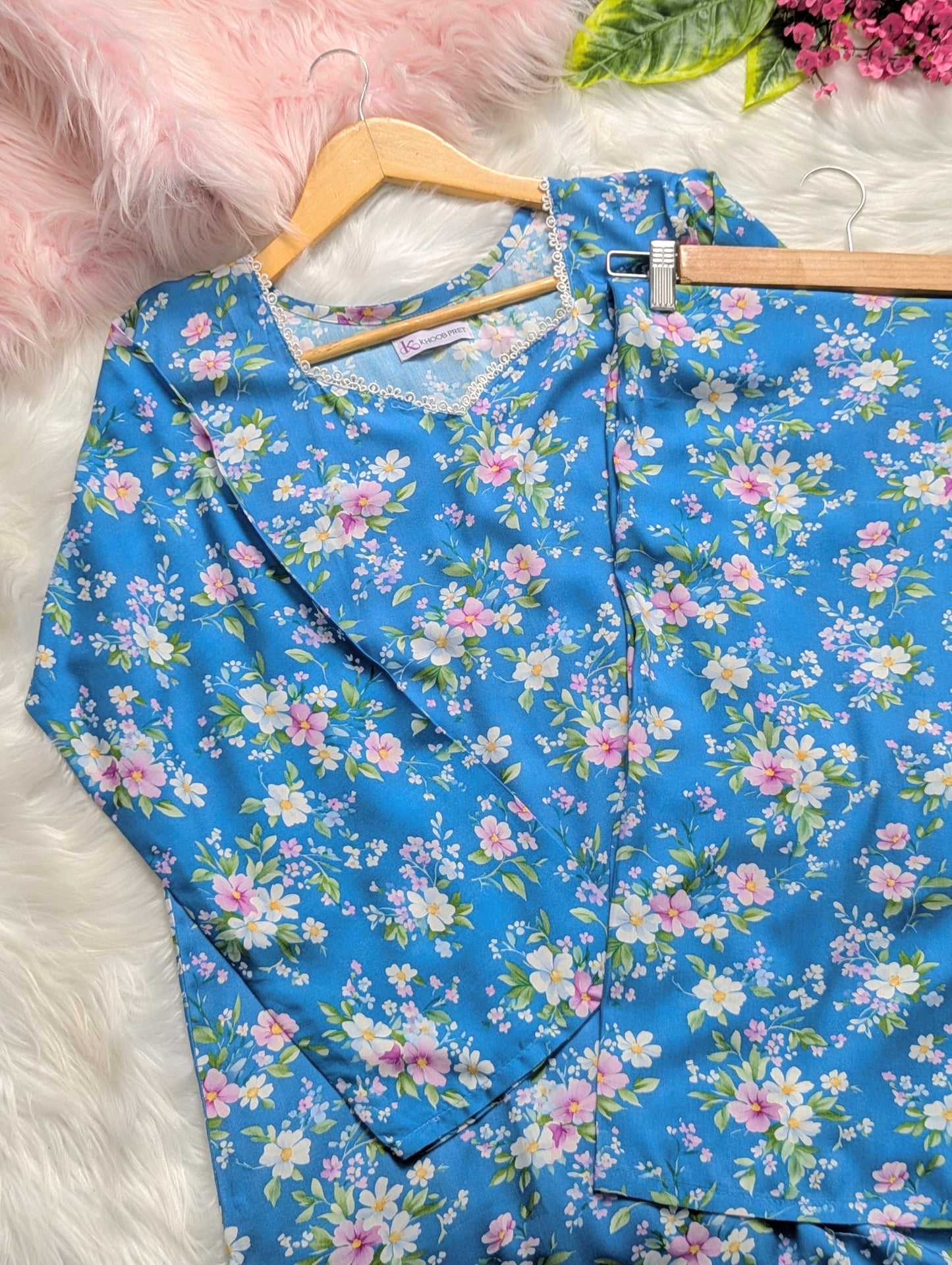 Blue Daisy Linen Stitched 2pc