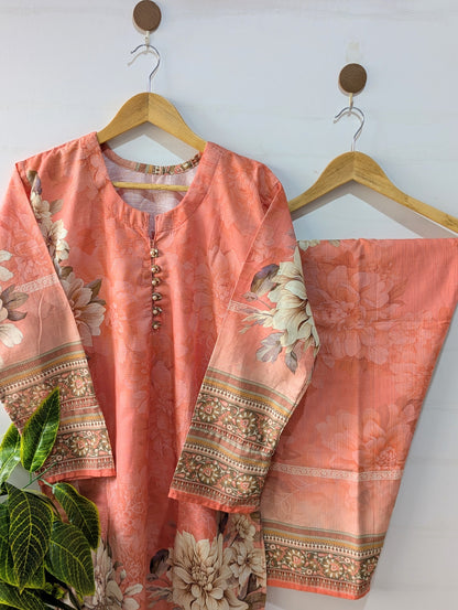 Light Orange Khaddar Stitched 2pc