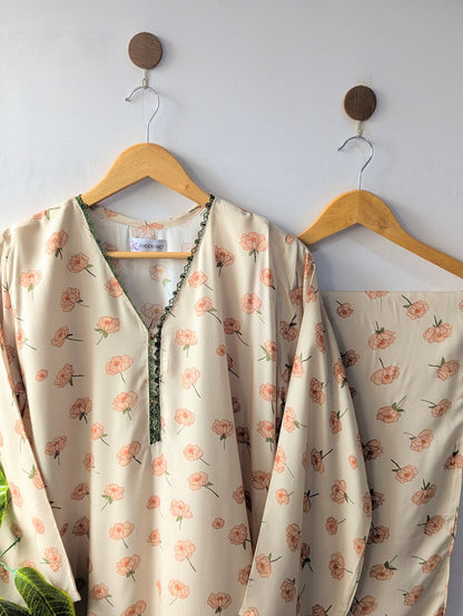 Creamy Petals Linen Stitched 2pc