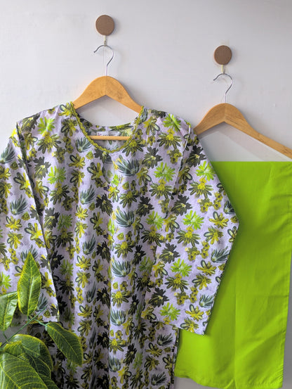 Light Green Petals & Green Wide Leg Plazo - 2pcs