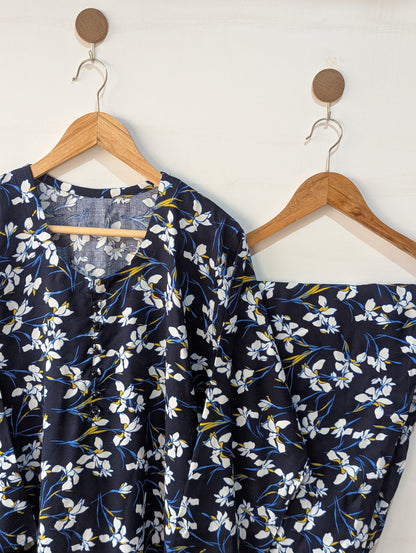 Navy Petals Linen 2pc Dress