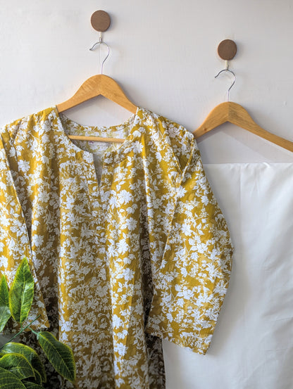 Yellow Petals & White Wide Leg Plazo - 2pcs