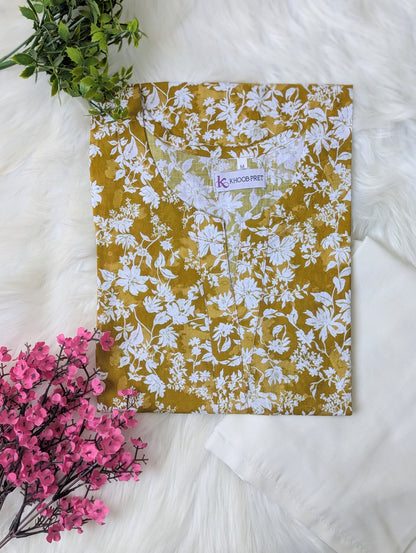 Yellow Petals & White Wide Leg Plazo - 2pcs