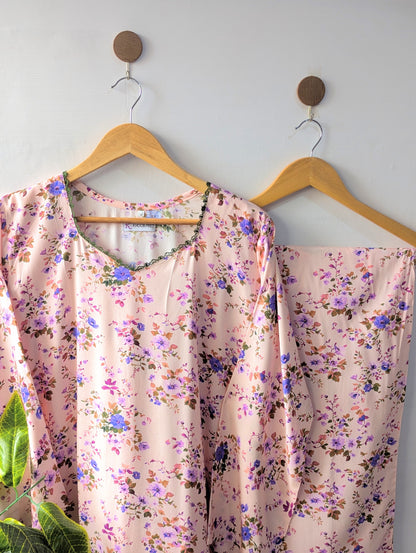Violet Petals Linen Stitched 2pc