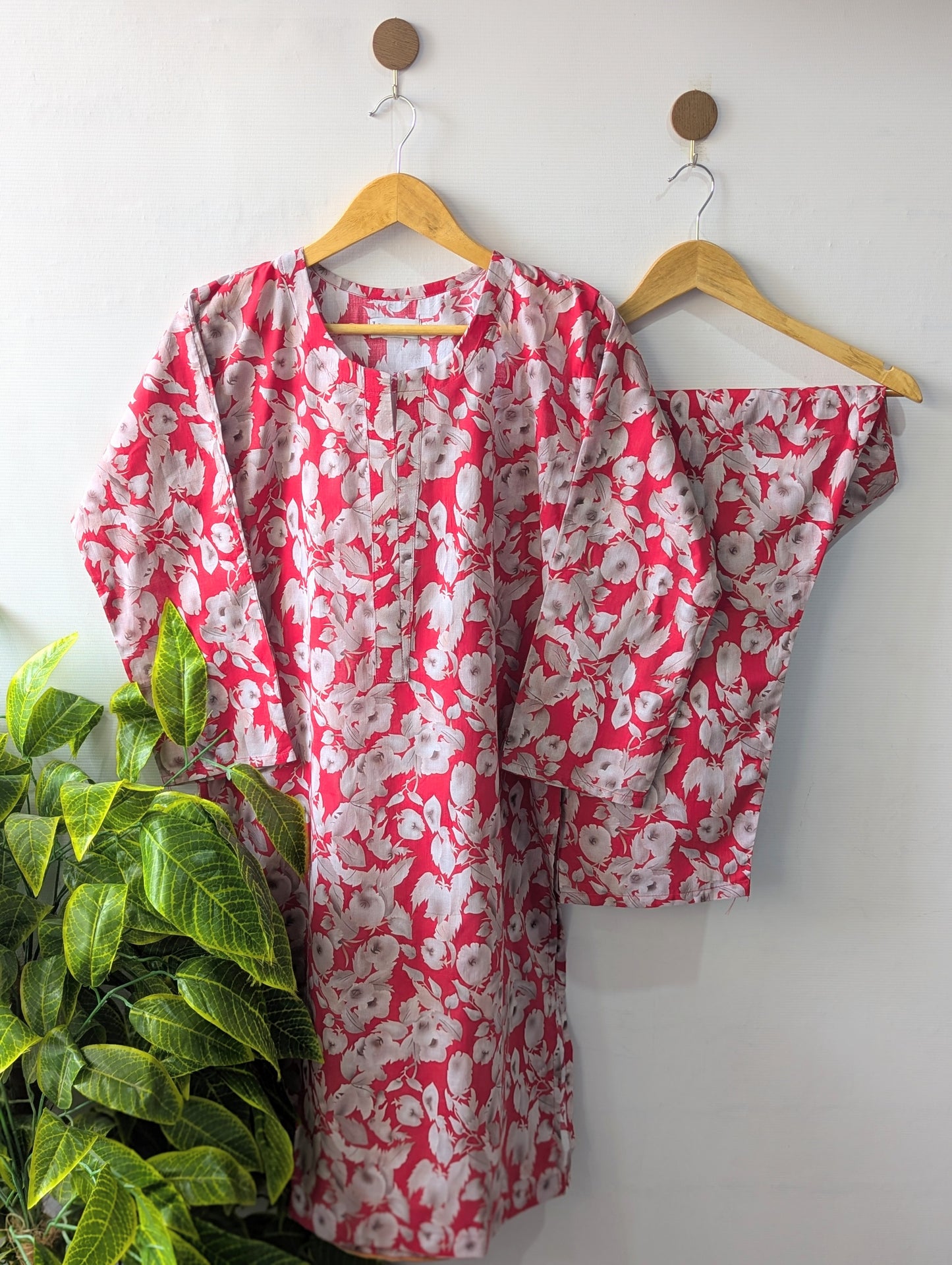Red & White Florals Lawn Stitched 2pc