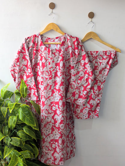 Red & White Florals Lawn Stitched 2pc