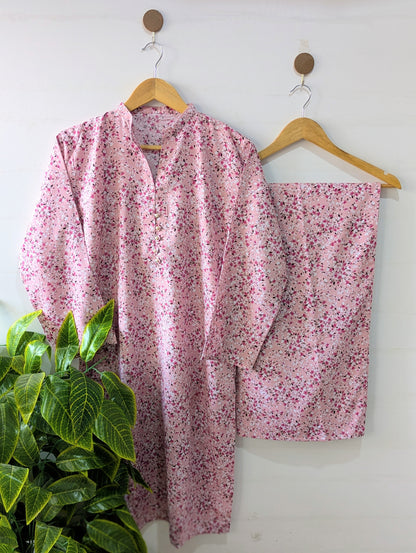 Pinkish Petals Linen Stitched 2pc