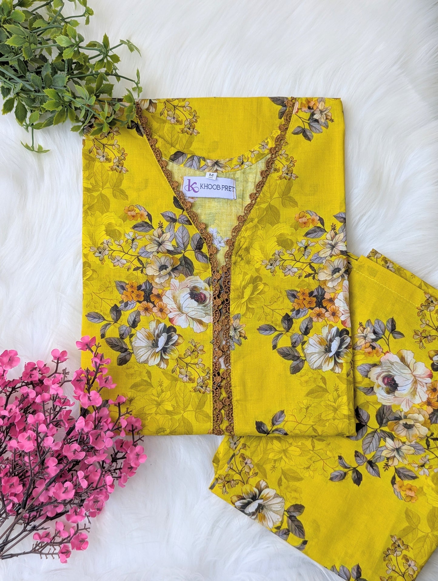 Yellow Floral Lawn Stitched 2pc