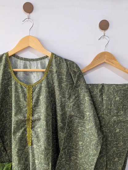 Dark Green Flora Lawn 2pc Co-ord Set