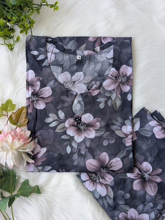 Ice Grey Florals Lawn 2pc Co-ord Set