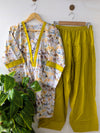 Mustard Florals Lawn Farshi Shalwar Set - 2pc Dress