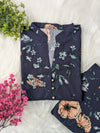 Navy Florals Linen Stitched 2pc