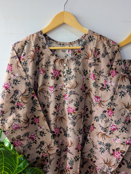 Taupe Florals Lawn 2pc Co-ord Set