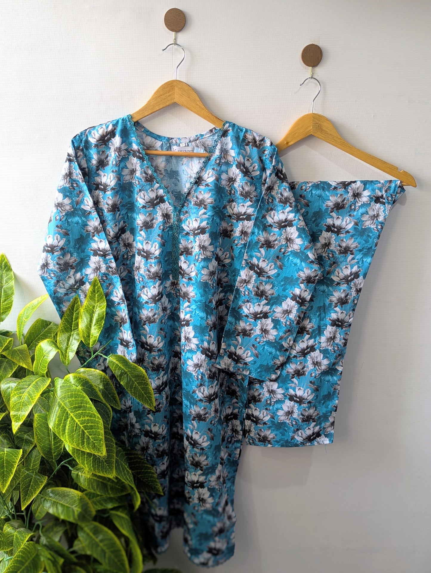 Sea Blue Florals Lawn Stitched 2pc