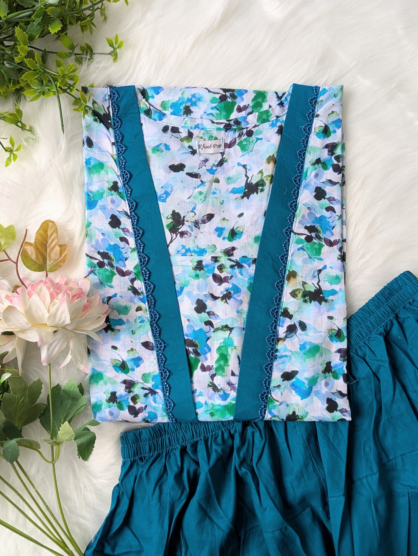 Sea Blue Lawn Farshi Shalwar Set - 2pc Dress