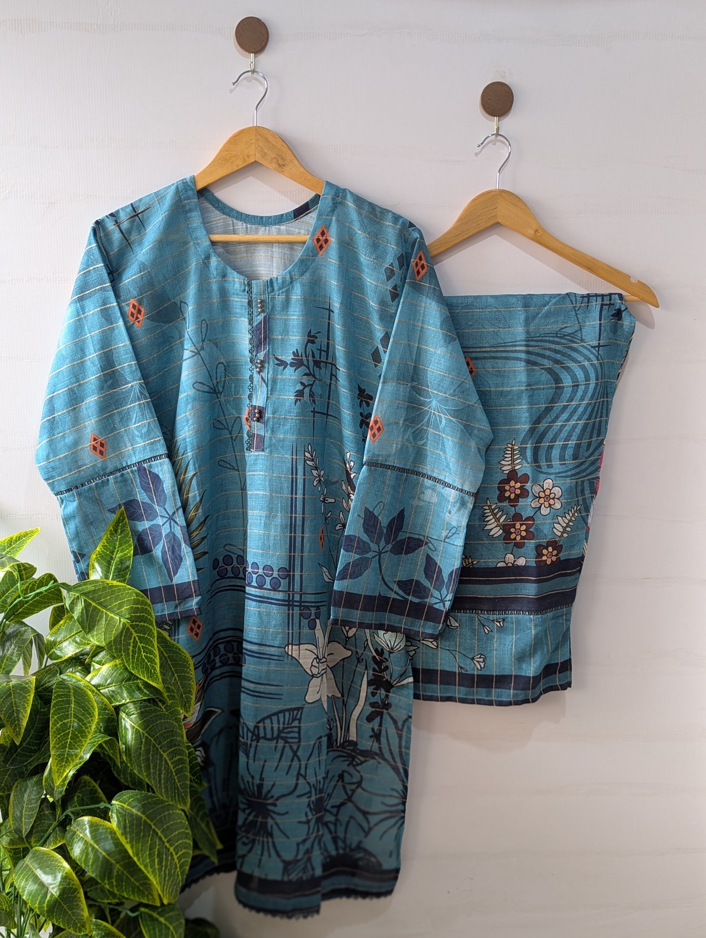 Blue Florals Khaddar 2pc Set