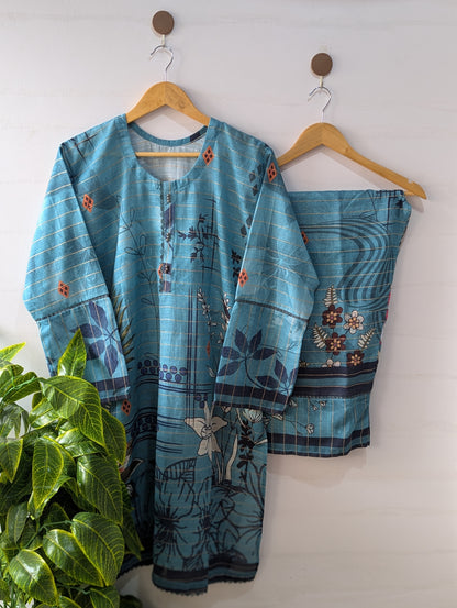 Blue Florals Khaddar 2pc Set