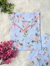 Sky & Pink Petals Linen Stitched 2pc