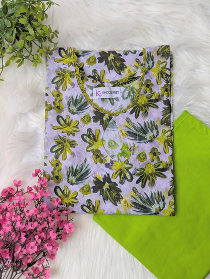 Light Green Petals & Green Wide Leg Plazo - 2pcs