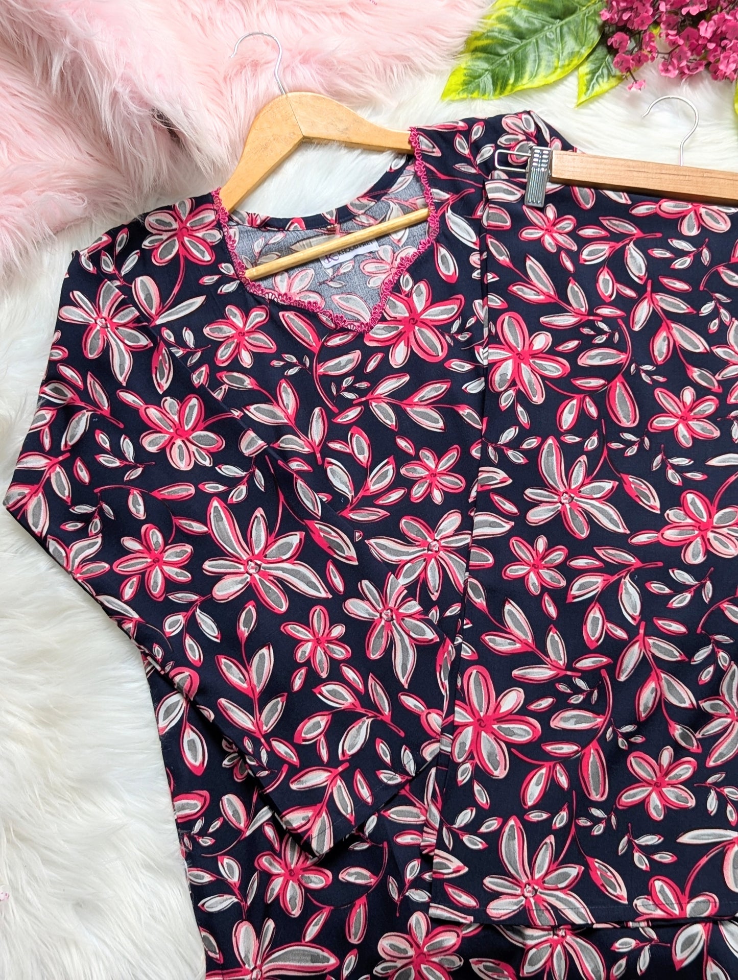 Black & Pink Florals Linen Stitched 2pc