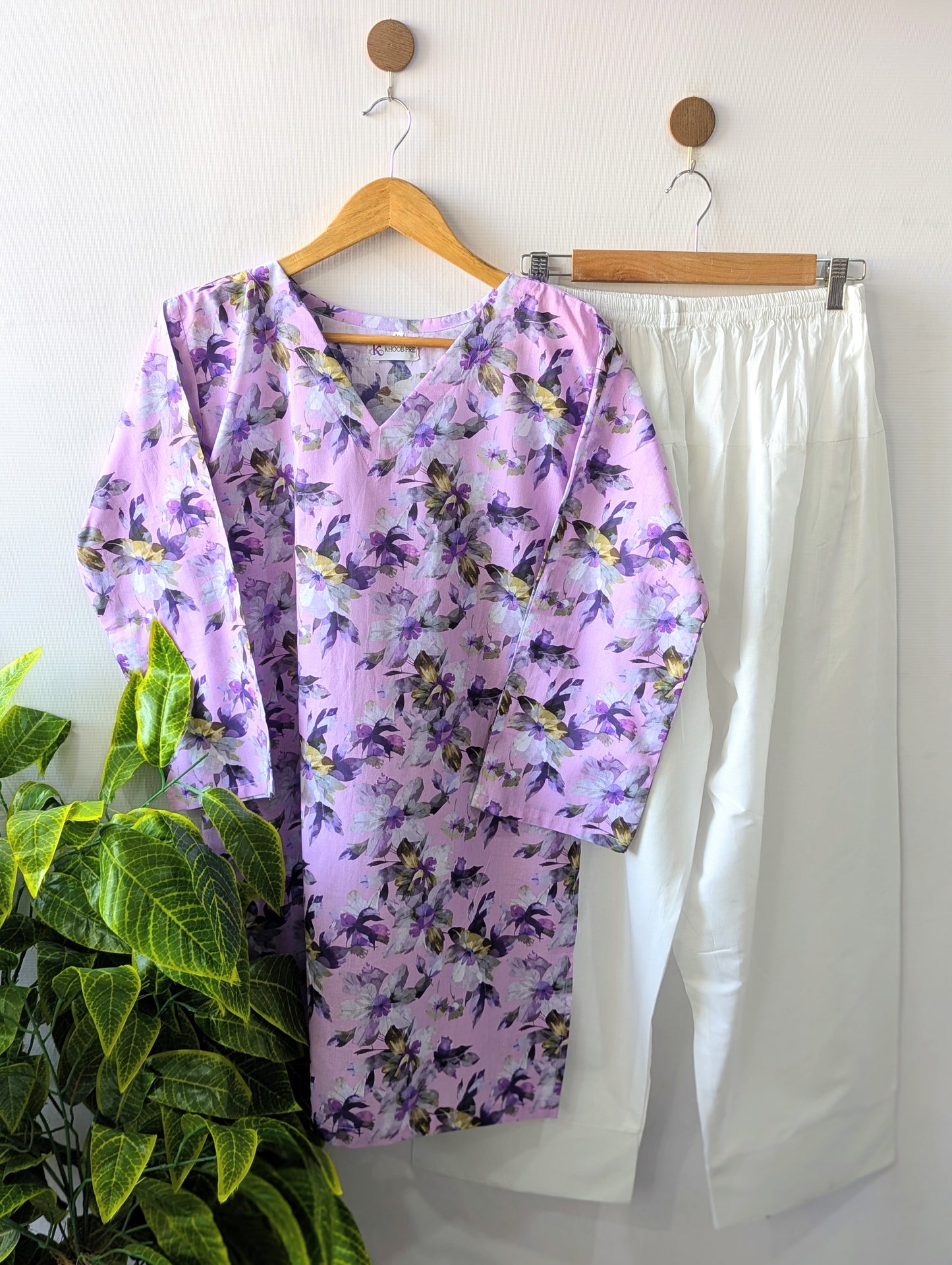 Lilac Floral Lawn Farshi Set - Corset Back - 2pcs