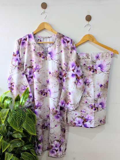 Lilac Floral Linen Stitched 2pc