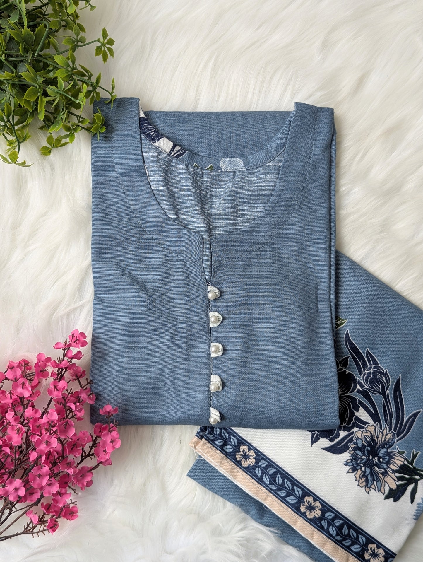 Blue Florals Khaddar Stitched 2pc