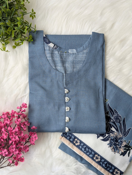 Blue Florals Khaddar Stitched 2pc