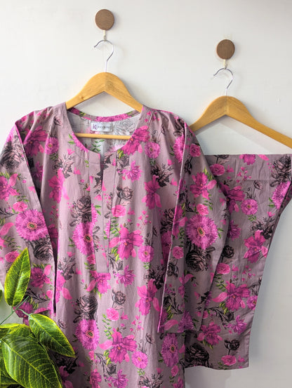 Mauve Florals Lawn Stitched 2pc