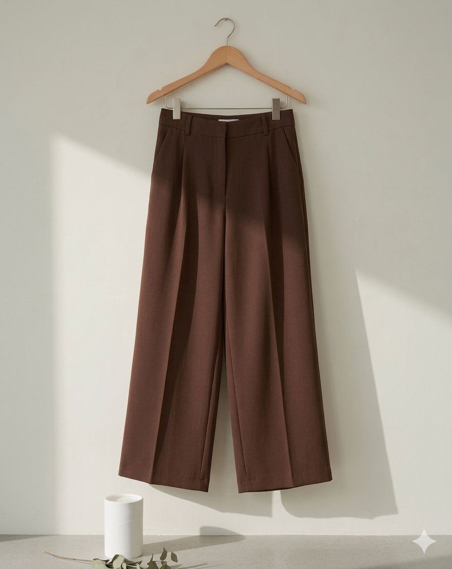 Wide Leg Pleated Korean Pants- Brown