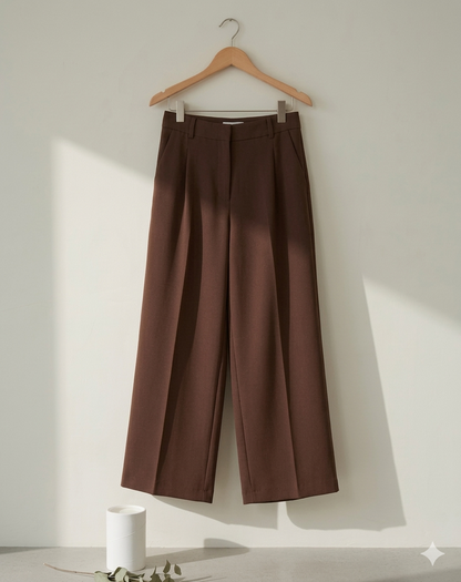 Wide Leg Pleated Korean Pants- Brown