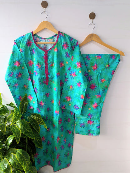 Sea Green Petals Lawn 2pc Co-ord Set