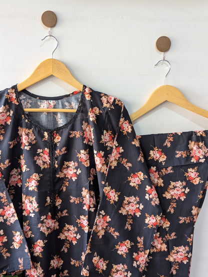 Black Florals Lawn 2pc Co-ord Set
