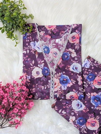 Magenta Florals Lawn Stitched 2pc