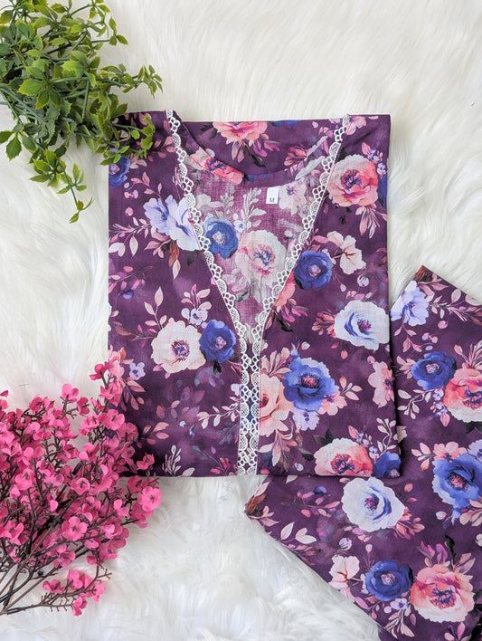 Magenta Florals Lawn Stitched 2pc