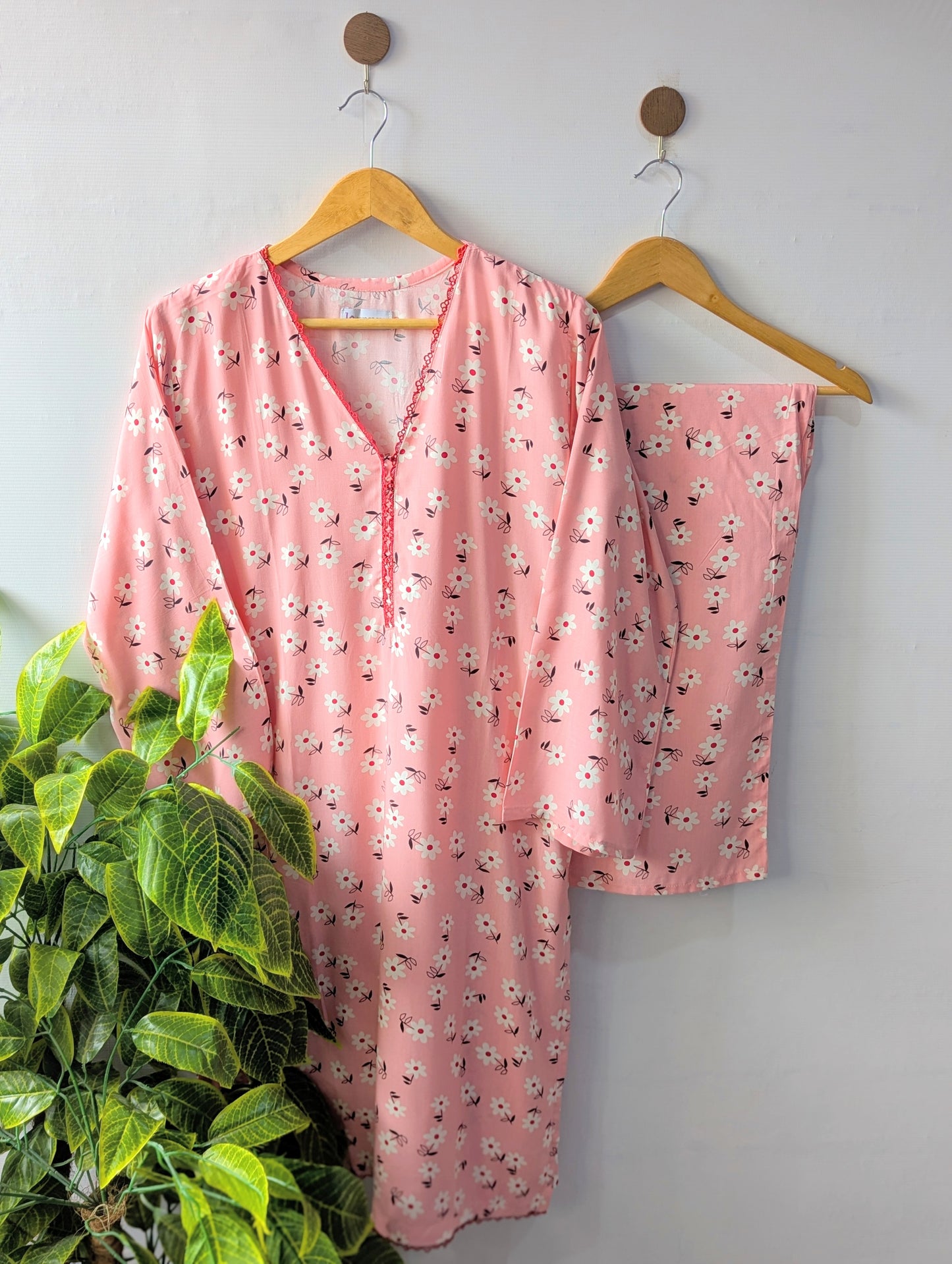 Pink Florals Linen Stitched 2pc
