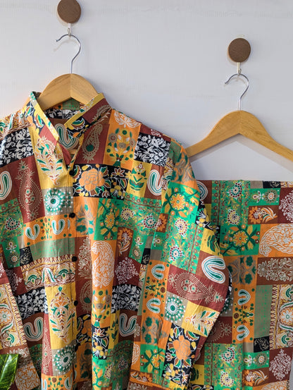 Ethnic Blocks Lawn Button Down Co-ord