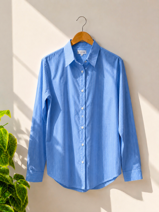 Blue Striped Corset Back Shirt