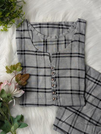 Grey & Black Lines Linen 2pc Dress