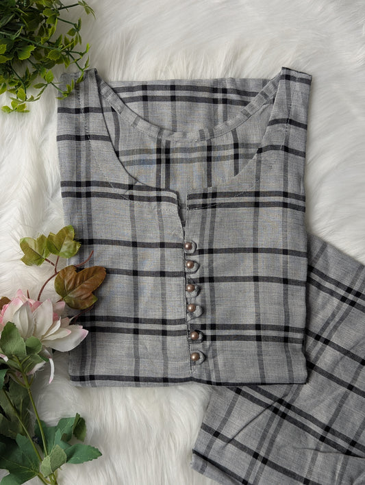 Grey & Black Lines Linen 2pc Dress