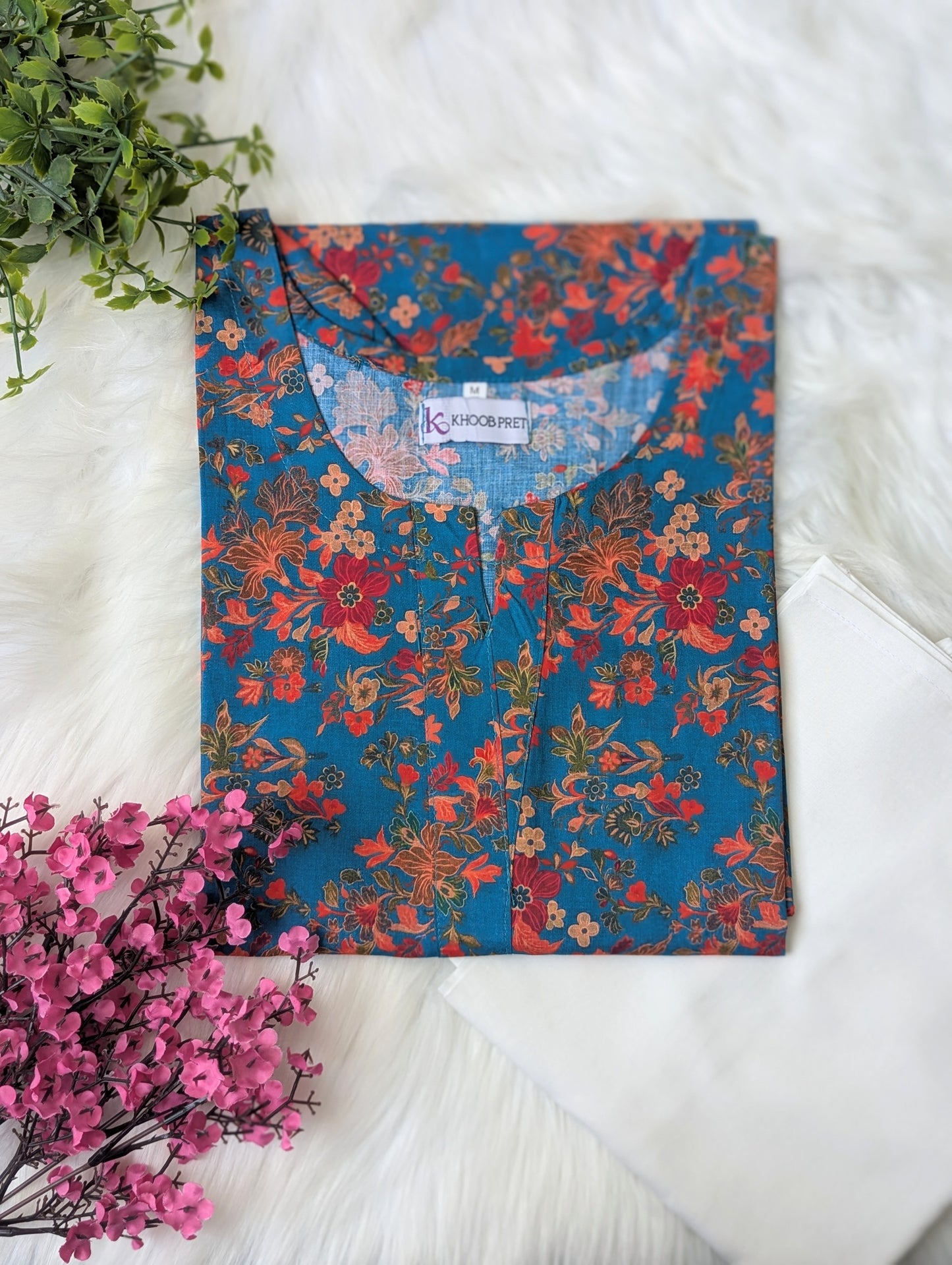 Azure Floral & White Wide Leg Plazo - 2pcs