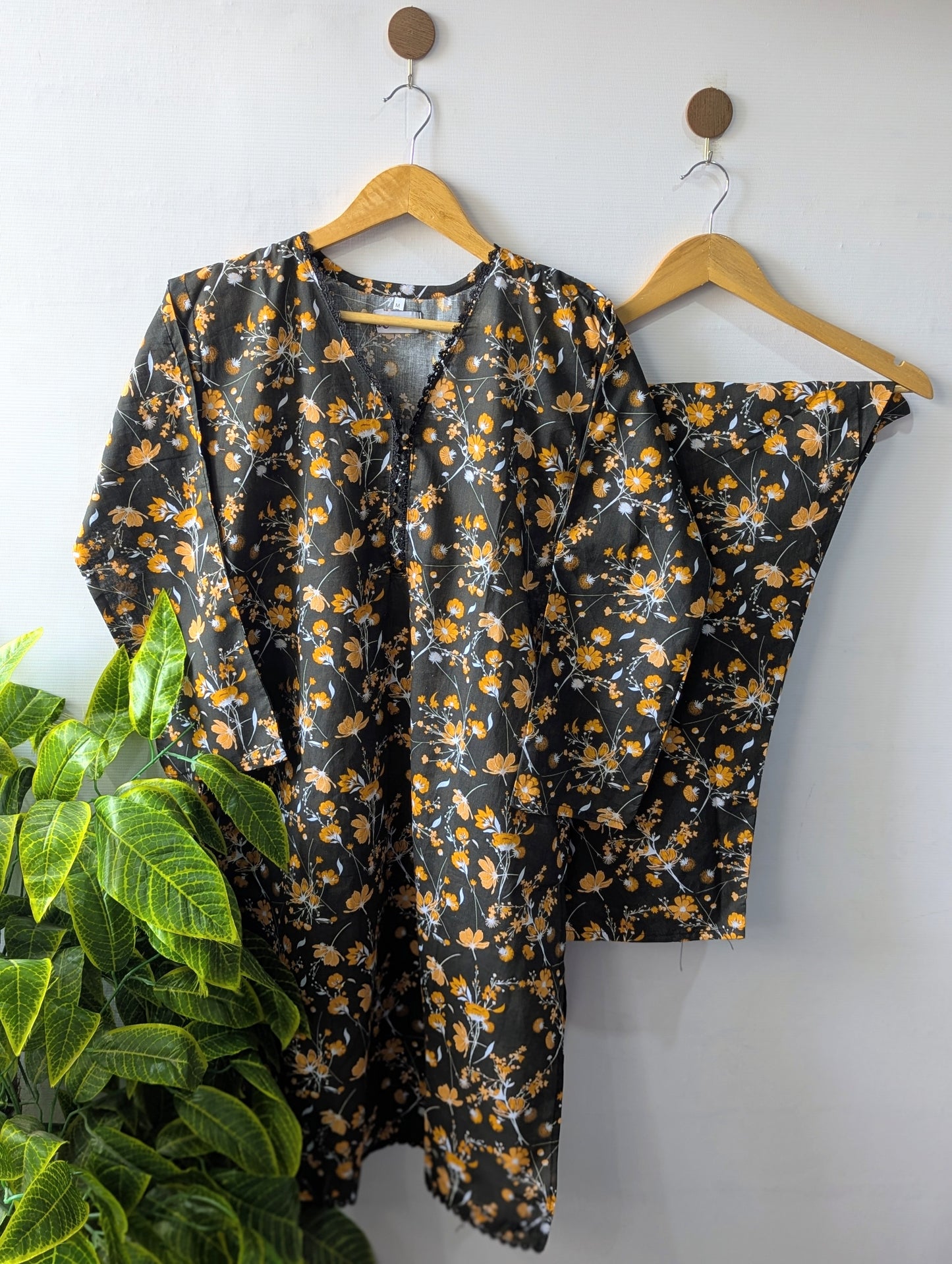 Black Florals Lawn Stitched 2pc
